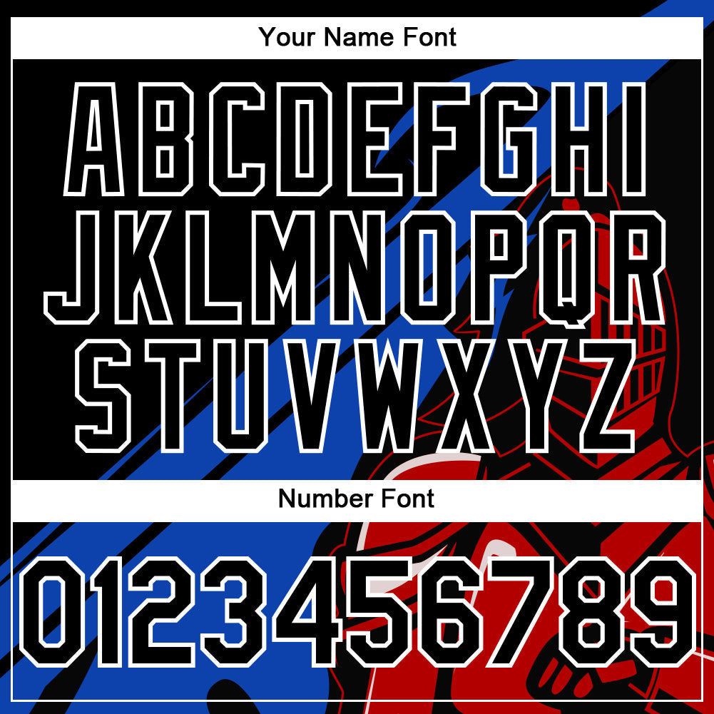 Custom Black Thunder Blue-Red 3D Pattern Design Knight Hero Art Authentic Baseball Jersey view 5