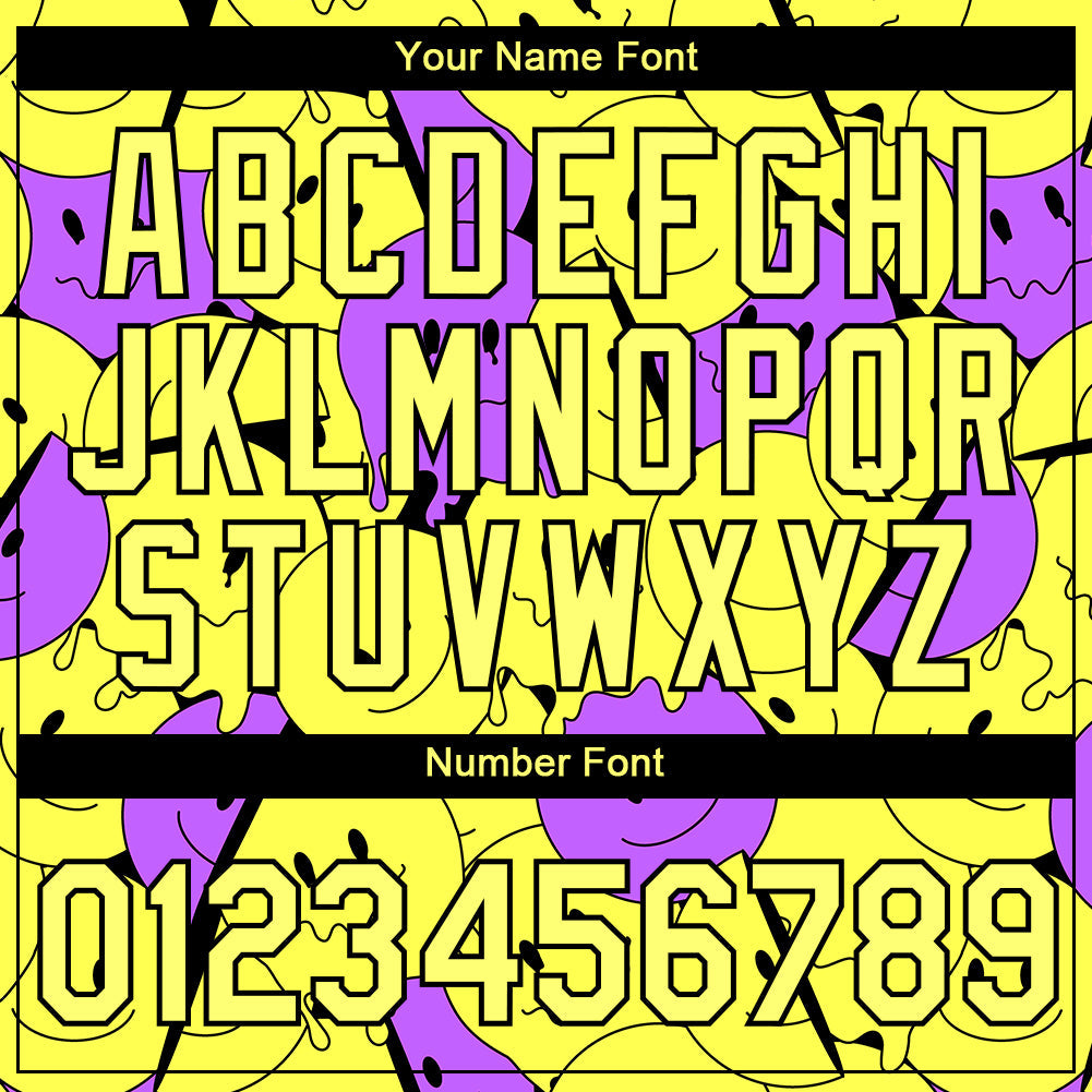 Custom Light Yellow Medium Purple-Black 3D Pattern Design Smile Emoji Performance T-Shirt view 4