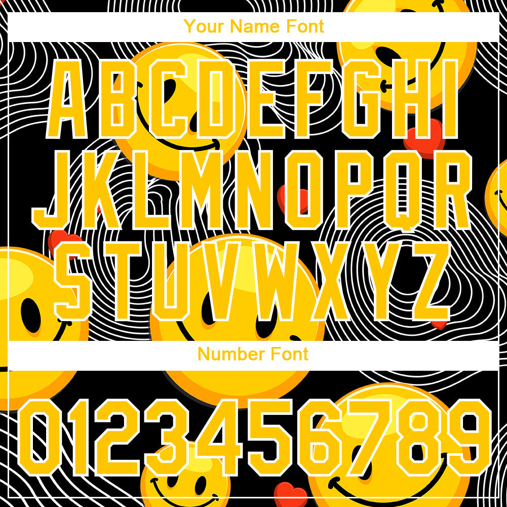 Custom Black Yellow-White 3D Pattern Design Smile Emoji Performance T-Shirt view 4