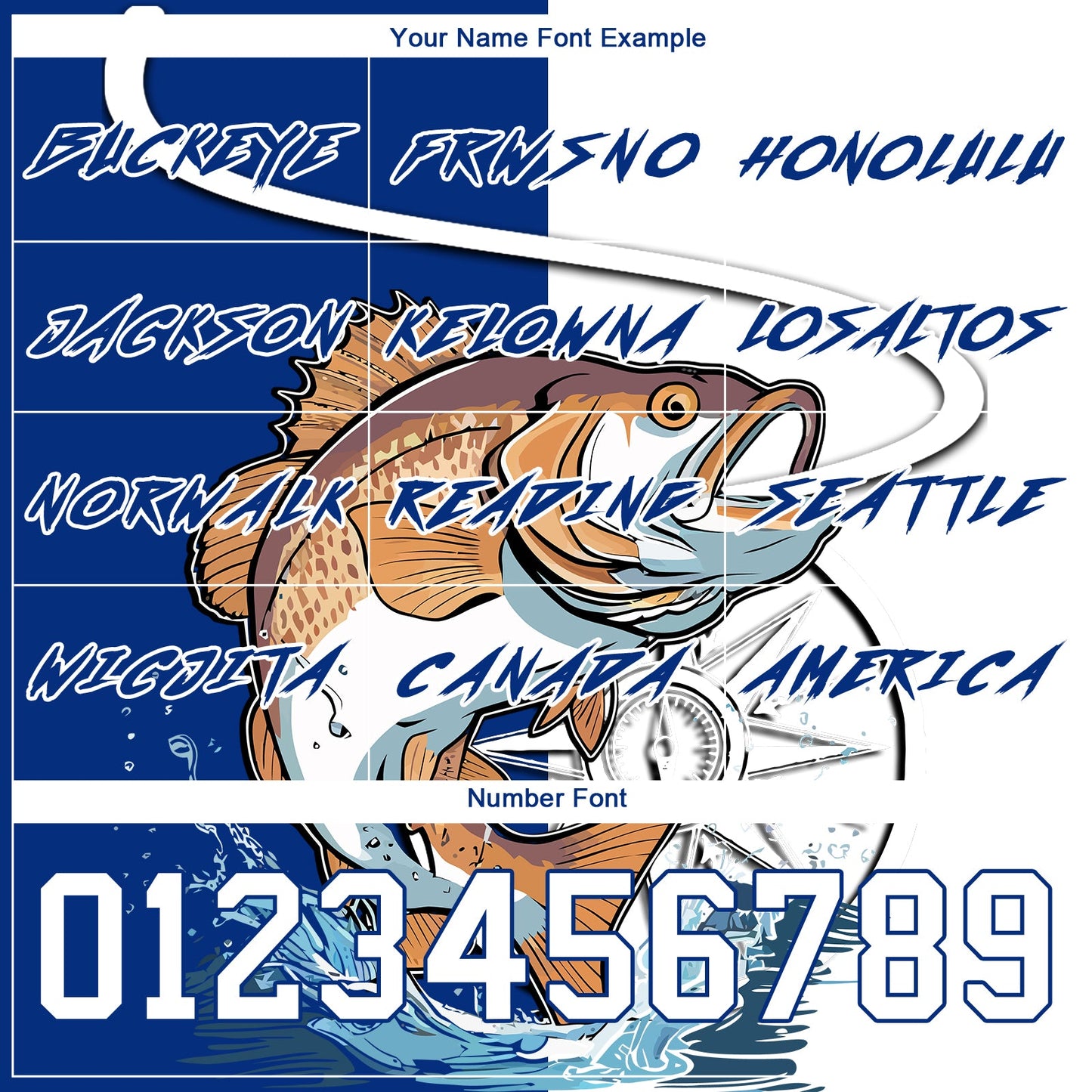 Custom Thunder Blue White 3D Largemouth Bass Fish Fishing Sports Pullover Sweatshirt Hoodie view 3