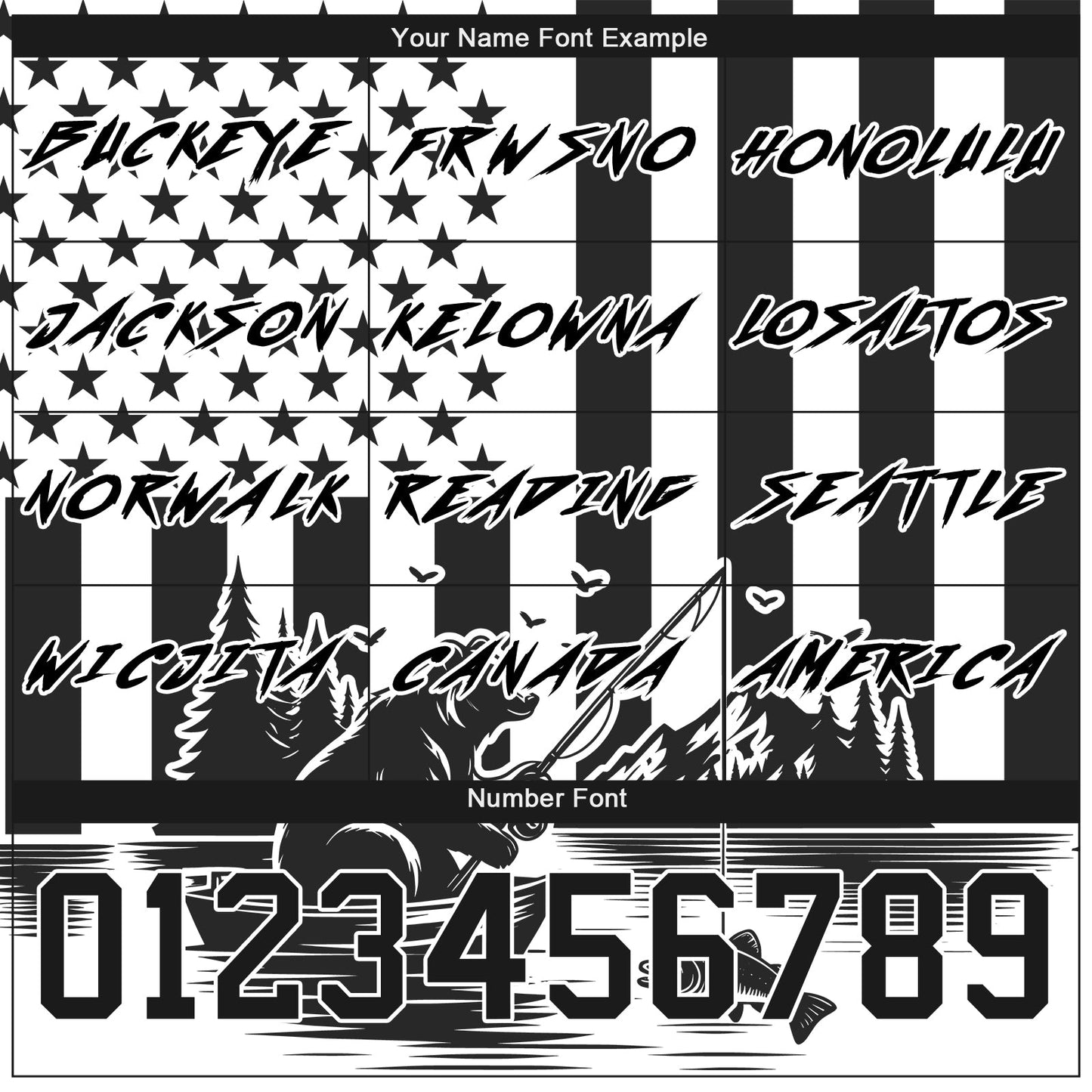 Custom Black White 3D American Flag And Fish Fishing Sports Pullover Sweatshirt Hoodie view 3