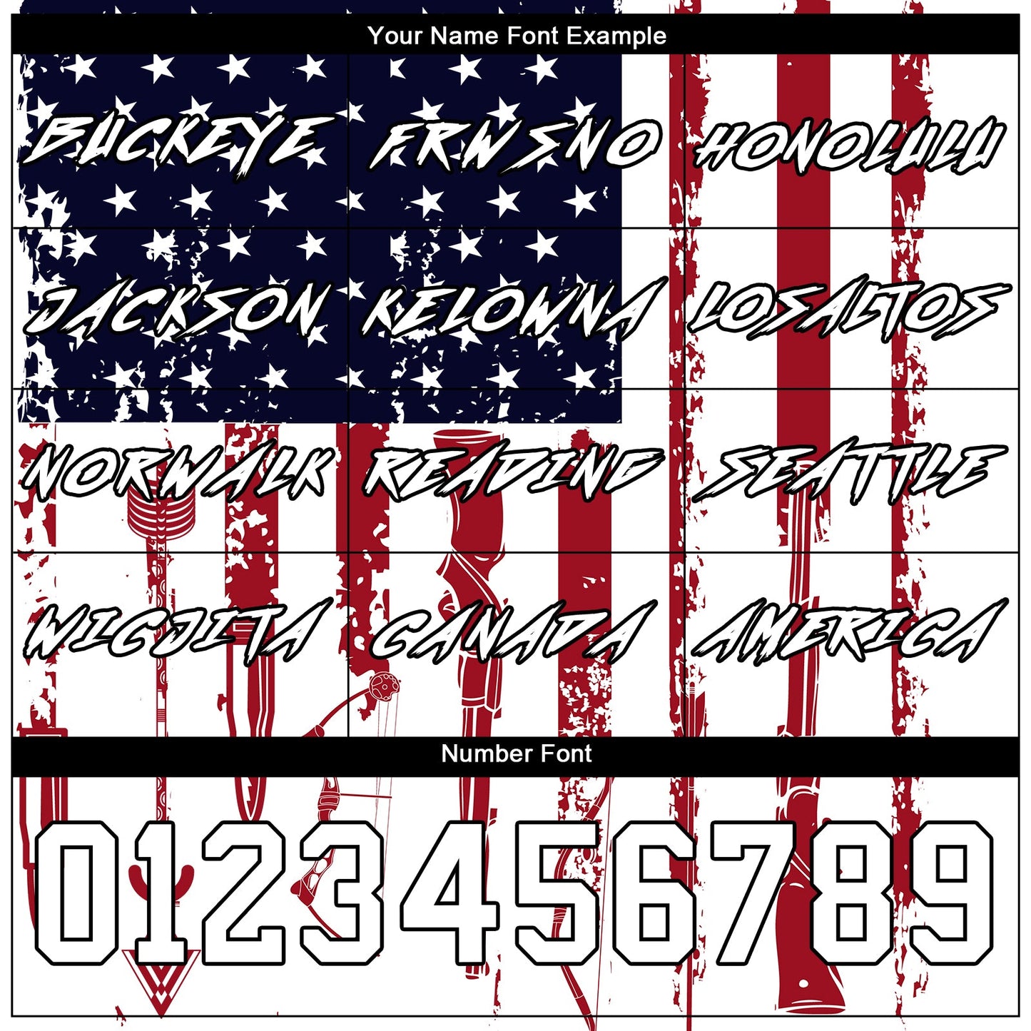 Custom Navy Red-Black 3D American Flag And Hunting Tools Sports Pullover Sweatshirt Hoodie view 3