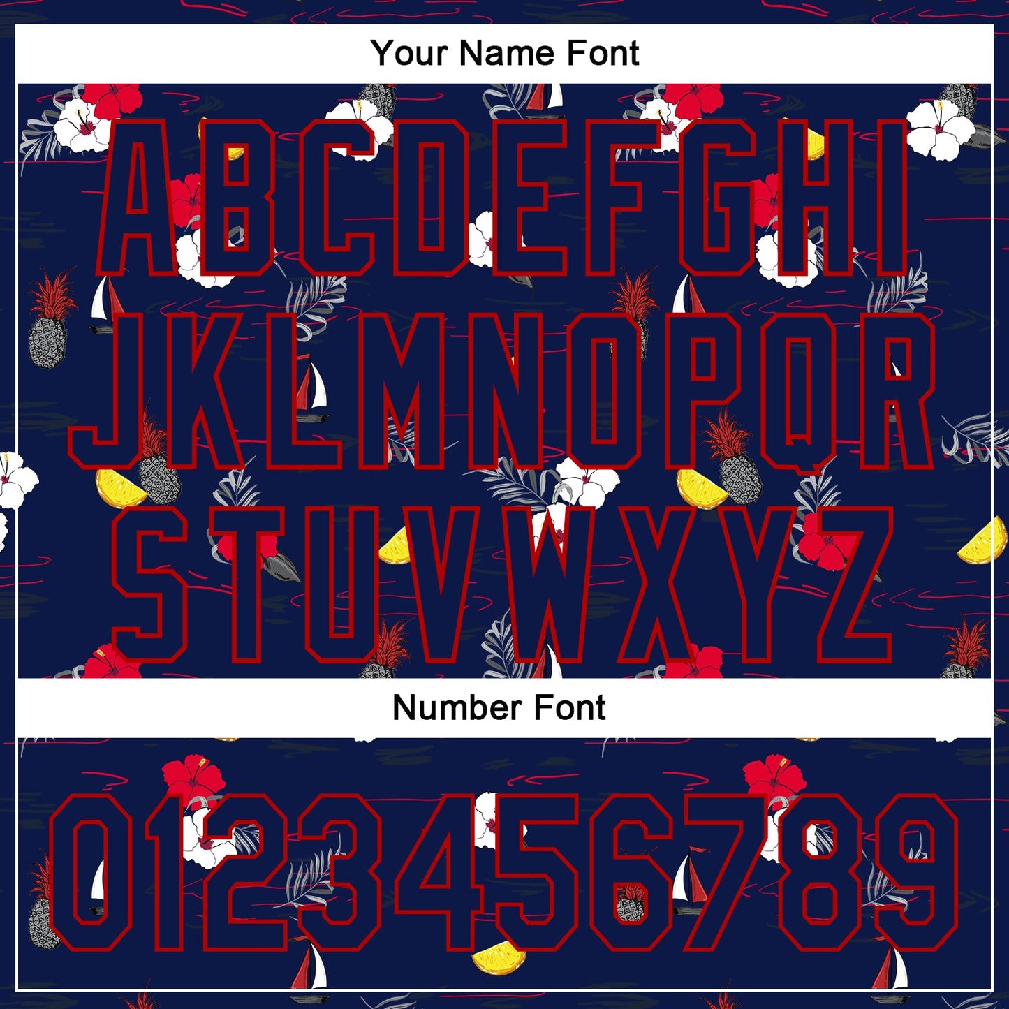 Custom Navy Red 3D Hawaii Tropical Leaves And Flowers Authentic Baseball Jersey view 5