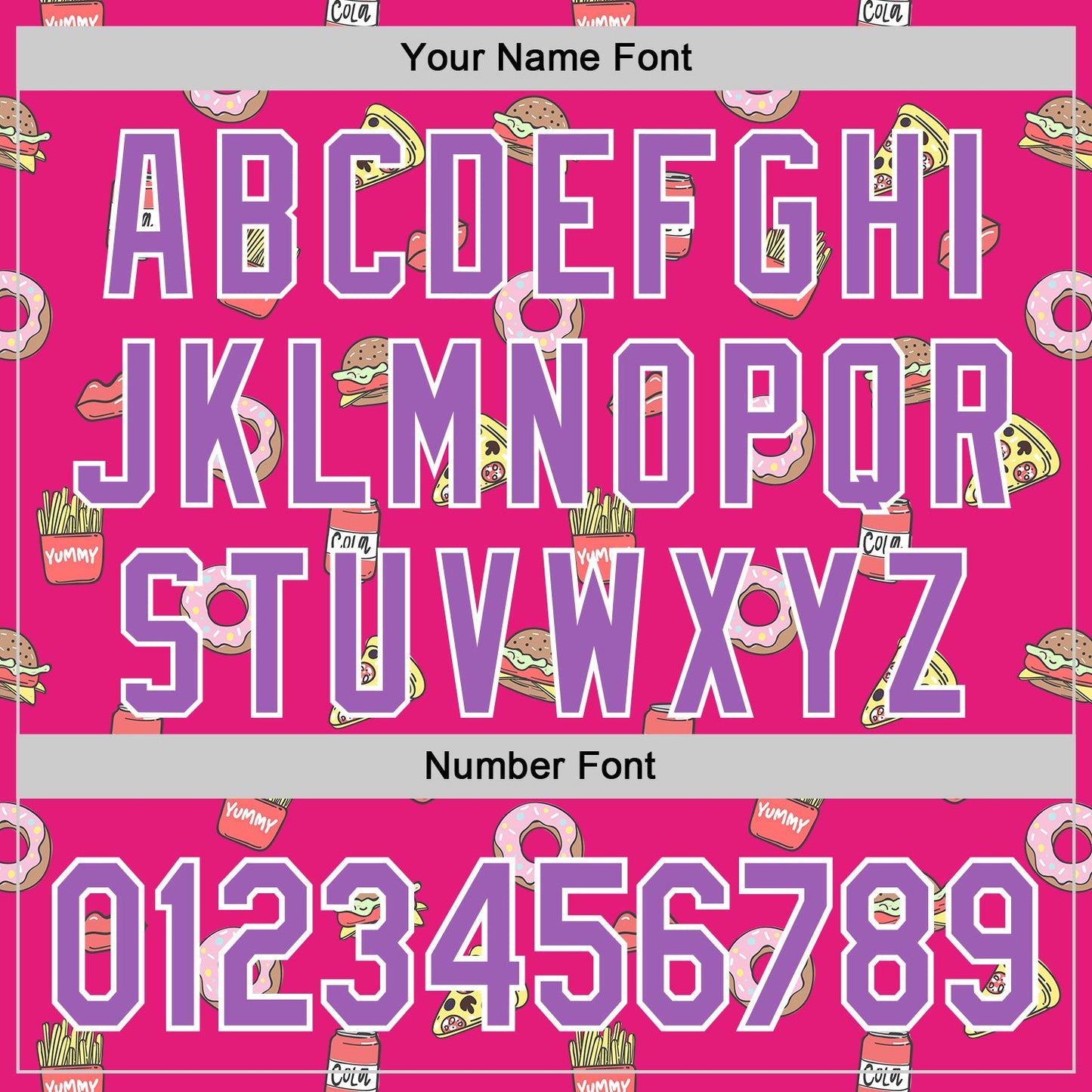 Custom Hot Pink Medium Purple-White 3D Pattern Design Foodie Fast Food Pizza Donut Cola Authentic Baseball Jersey view 5