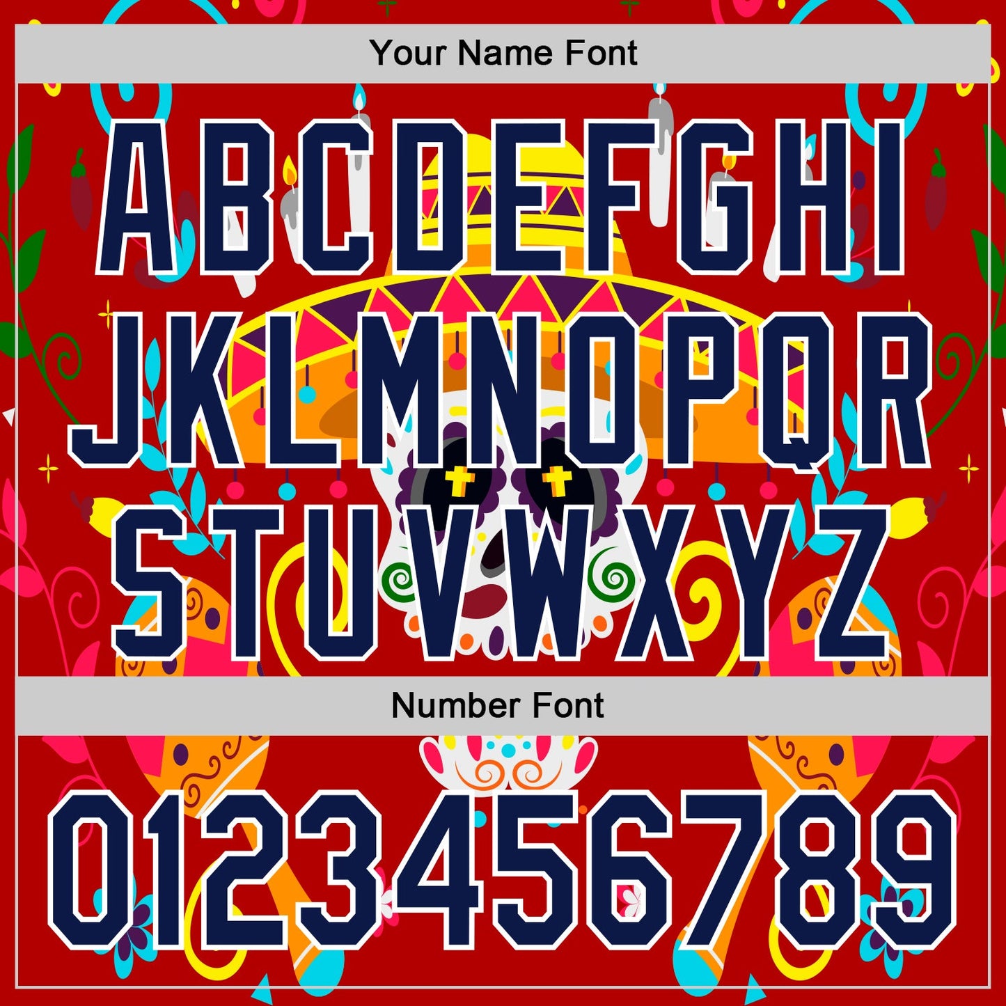 Custom Red Navy-White 3D Mexican Festival Flower And Skull Sombrero Cinco de Mayo Authentic Baseball Jersey view 5