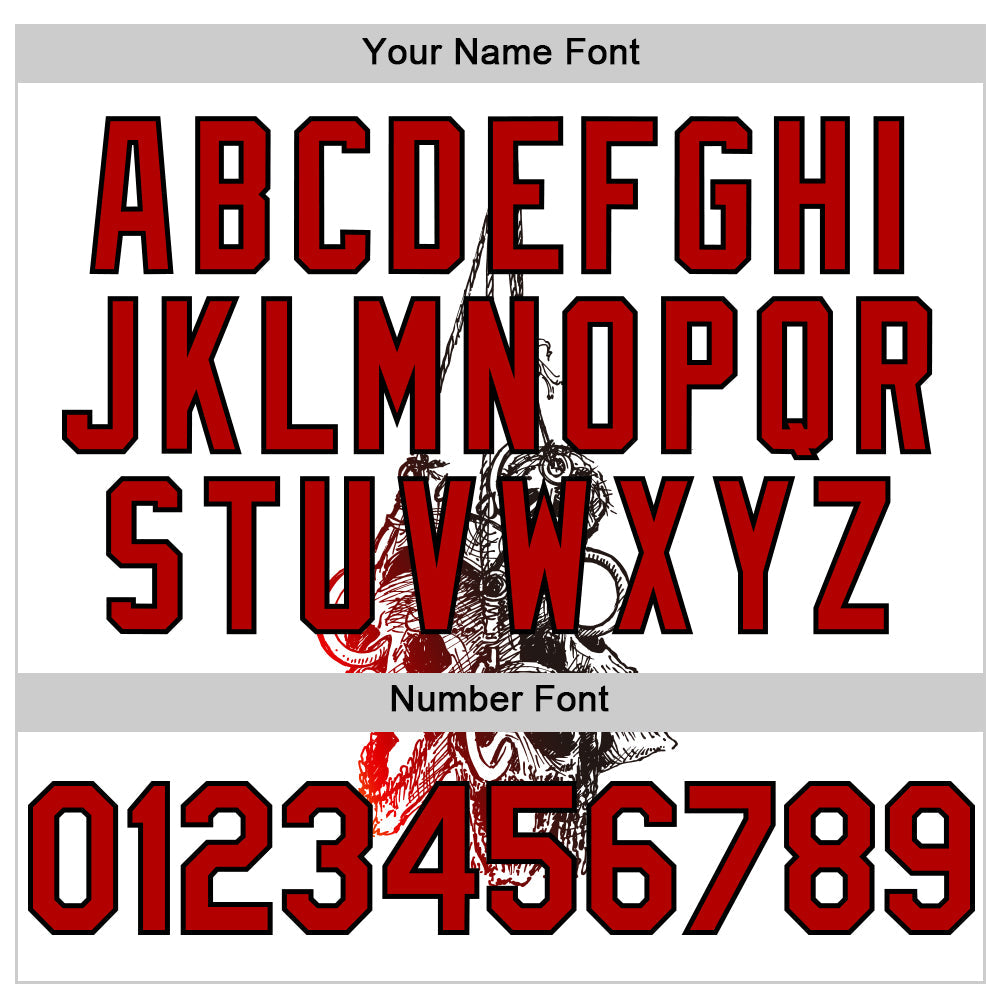 Custom White Red-Black 3D Skull Authentic Baseball Jersey view 5