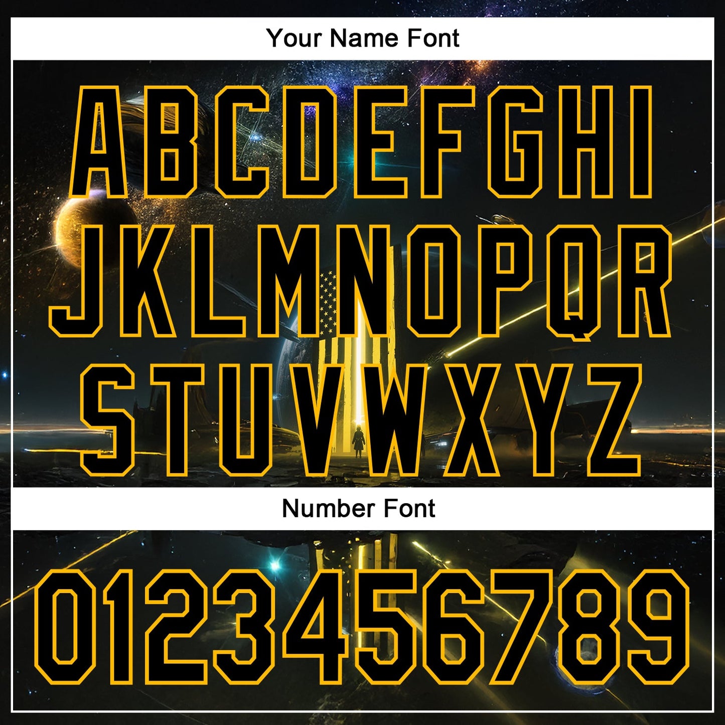 Custom Black Gold 3D Pattern Design Outer Space Light Swords American Flag Authentic Baseball Jersey view 5