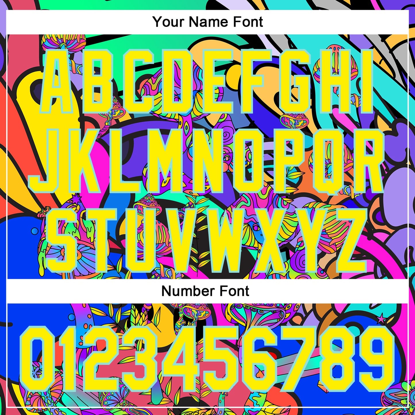 Custom Green Light Yellow-Ice Blue 3D Pattern Design Trippy Magic Mushrooms Hippie Authentic Baseball Jersey view 5