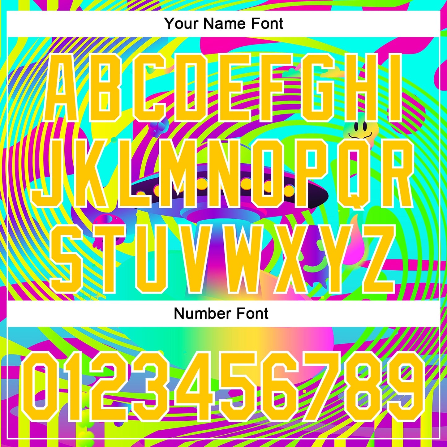 Custom Green Yellow-White 3D Pattern Design Trippy Acid UFO Authentic Baseball Jersey view 5