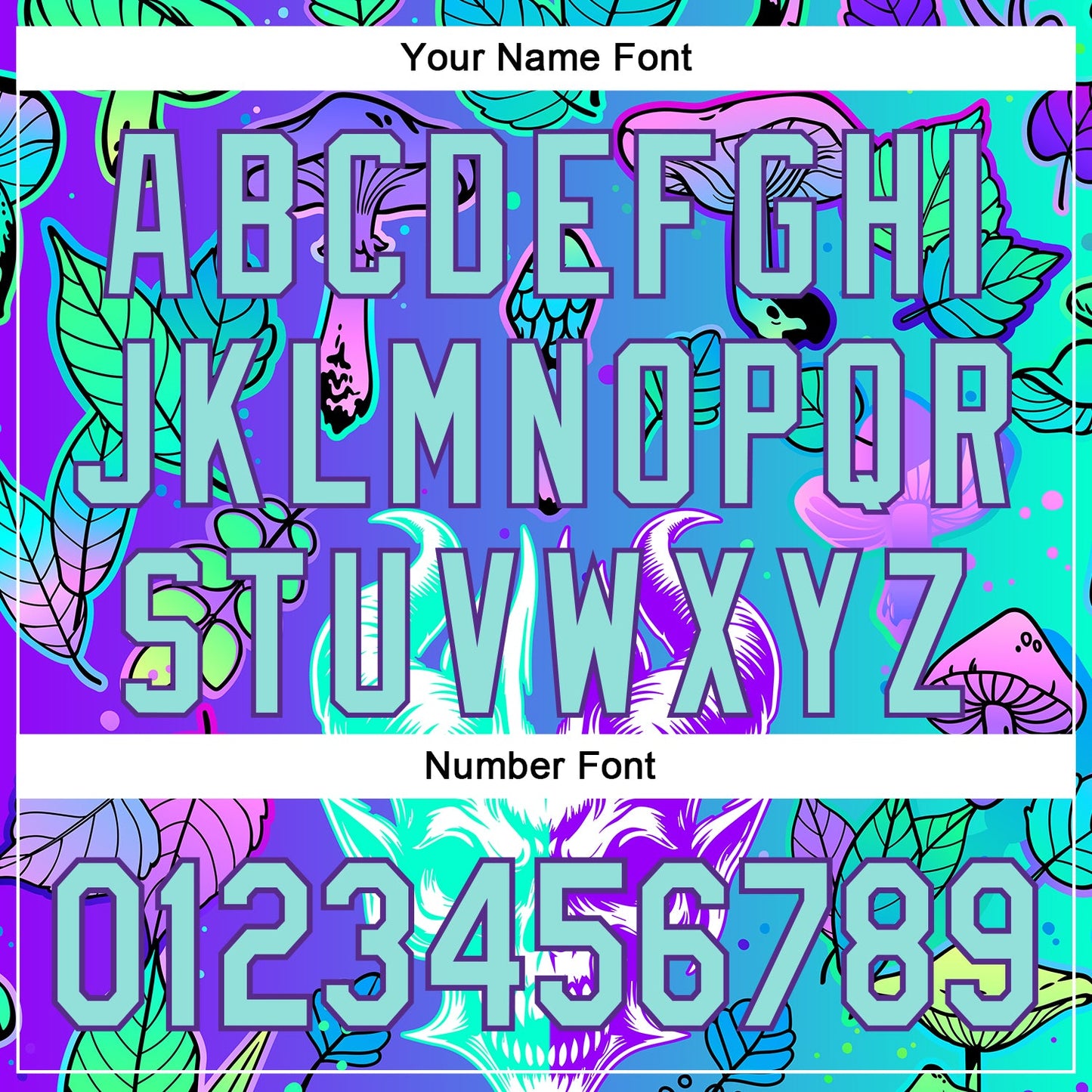 Custom Blue Ice Blue-Purple 3D Pattern Design Trippy Magic Mushrooms Demon Skull Authentic Baseball Jersey view 5