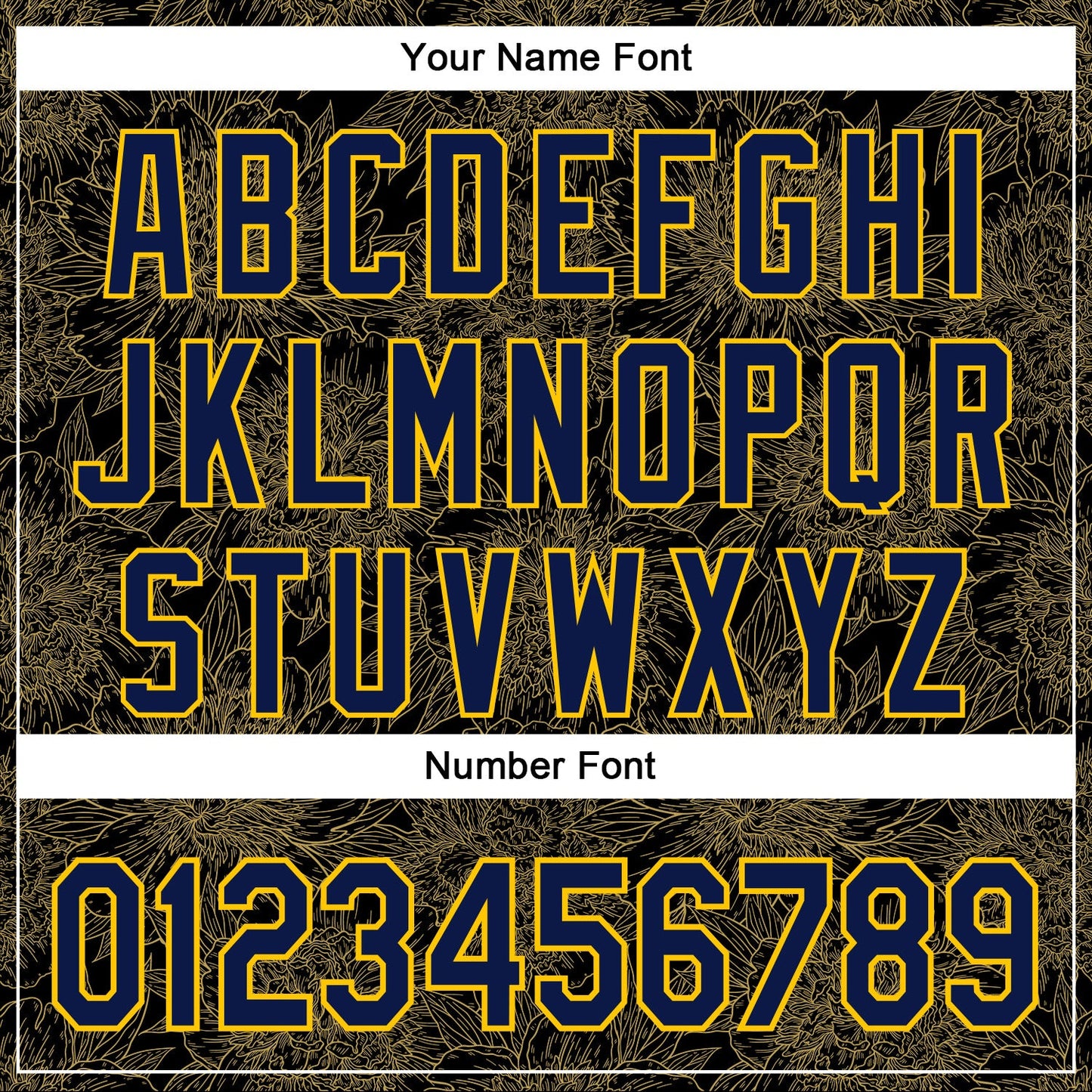 Custom Stitched Black Navy-Yellow 3D Pattern Design Golden Subtle Floral Sports Pullover Sweatshirt Hoodie view 4
