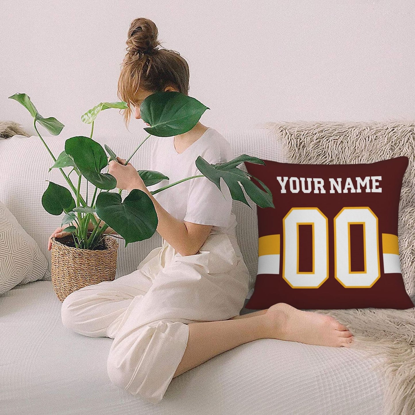 Custom Burgundy W.Commanders Decorative Throw Pillow Case - Print Personalized Football Team Fans Name & Number Birthday Gift view 9