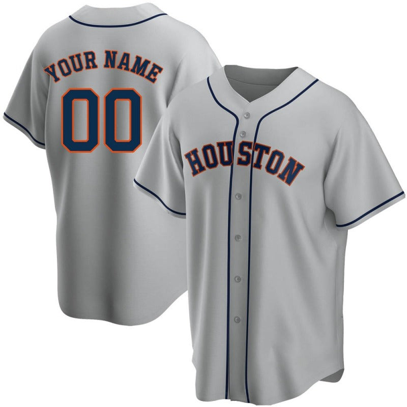 Custom Houston Astros Baseball Gray Jerseys Stitched Letter And Numbers Mesh for Men Women Youth Button Down Jersey view 2