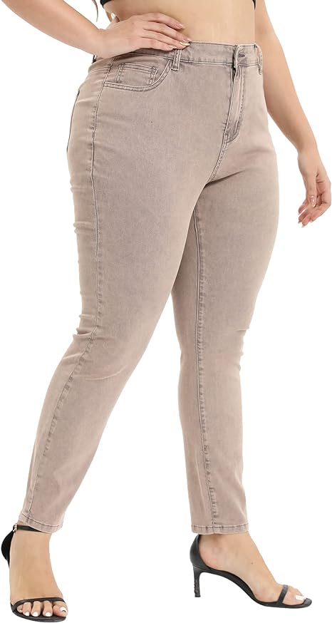 Womens Plus Size Skinny Tapered Pants Comfy Stretch High Waist Ankle Jean view 6