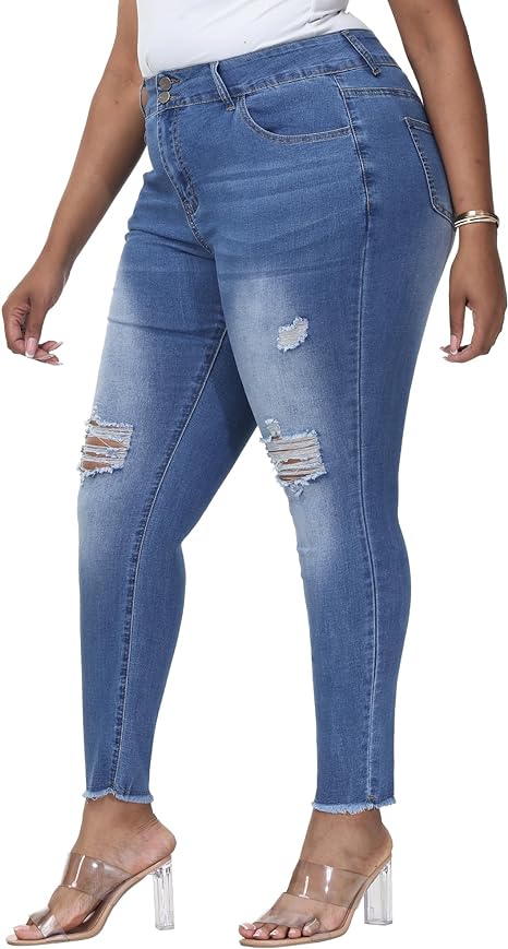 Womens Plus Size Skinny Jeans Stretchy High Waisted Ankle Jean view 6