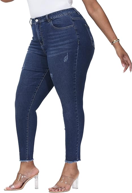 Womens Plus Size Skinny Jeans Stretchy High Waisted Ankle Jean view 6