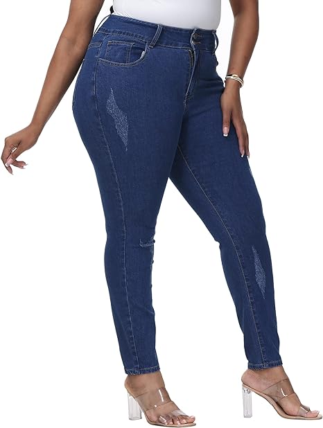 Womens Plus Size Skinny Jeans Stretchy High Waisted Ankle Jean view 6