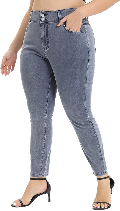 Womens Plus Size Skinny Tapered Pants Comfy Stretch High Waist Ankle Jean view 5