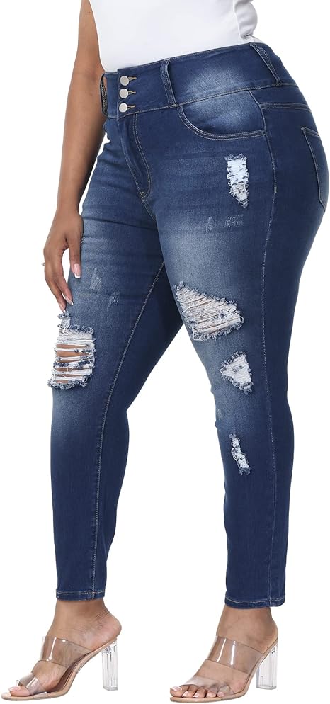 Womens Plus Size Skinny Jeans Stretchy High Waisted Ankle Jean view 6
