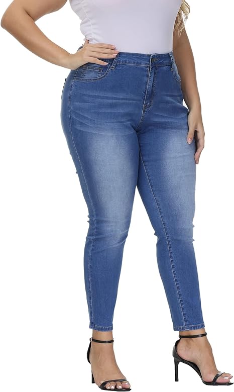 Womens Plus Size Skinny Jeans Stretchy High Waisted Ankle Jean view 6