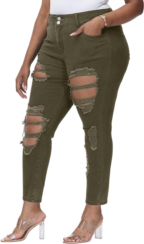 Womens Plus Size Skinny Jeans Stretchy High Waisted Ankle Jean view 6
