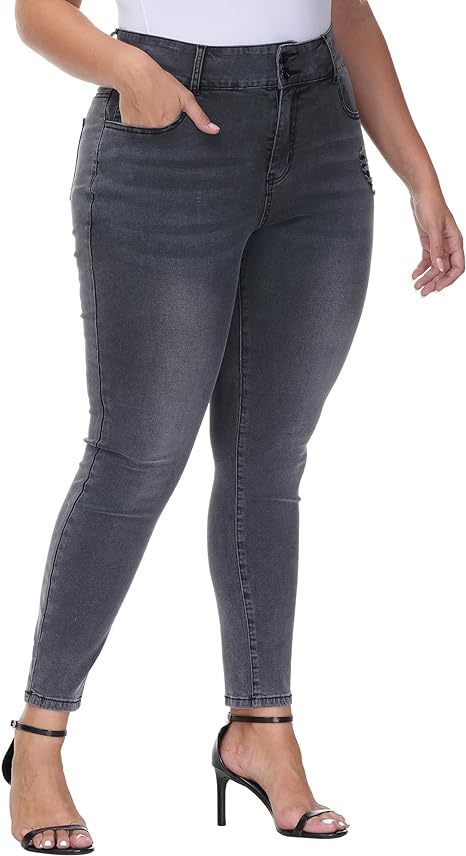 Womens Plus Size Skinny Jeans Stretchy High Waisted Classic Ankle Jean view 6