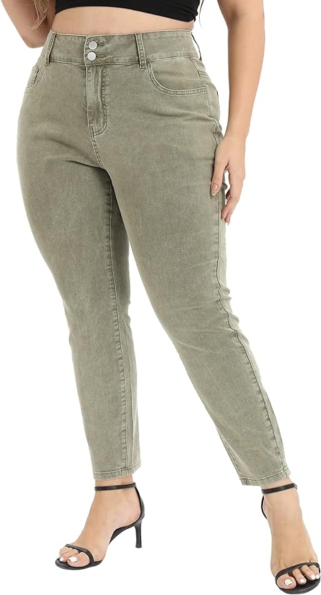 Womens Plus Size Skinny Tapered Pants Comfy Stretch High Waist Ankle Jean view 6