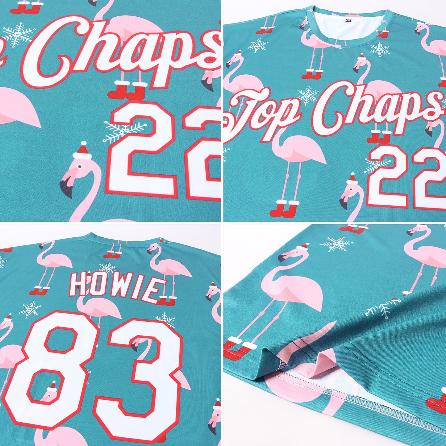 Custom Aqua White-Red Christmas 3D Performance T-Shirt view 5