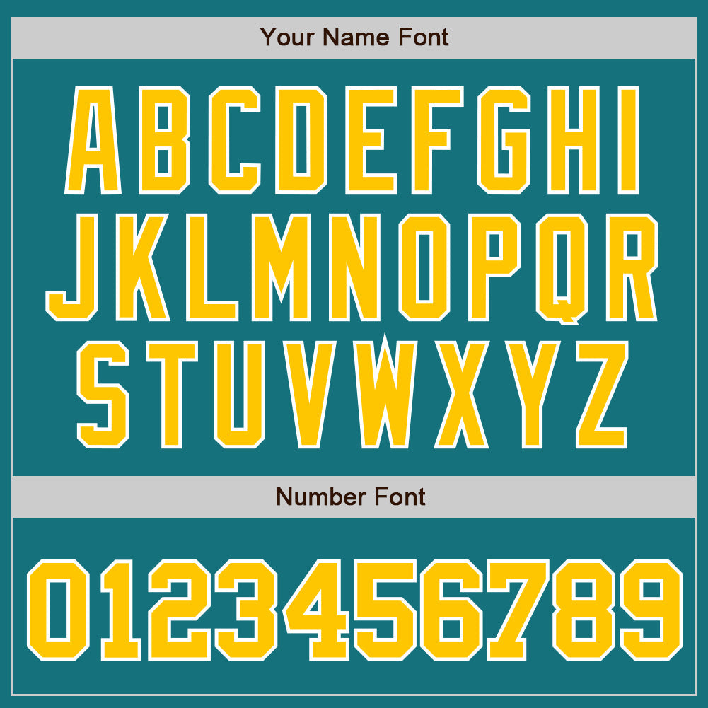 Custom Teal Gold-White Authentic Baseball Jersey view 5