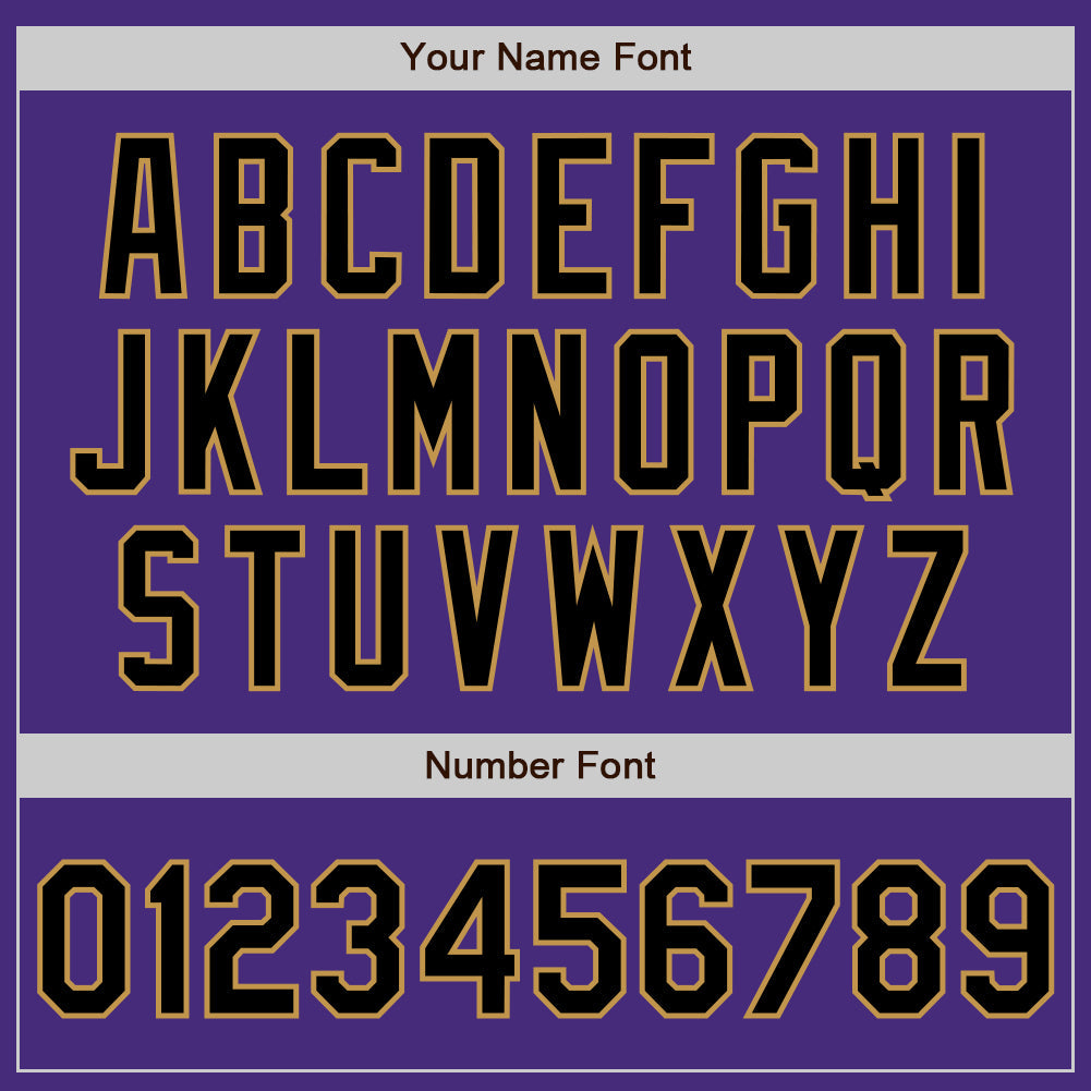 Custom Purple Black-Old Gold 3 Colors Arm Shapes Authentic Baseball Jersey view 6
