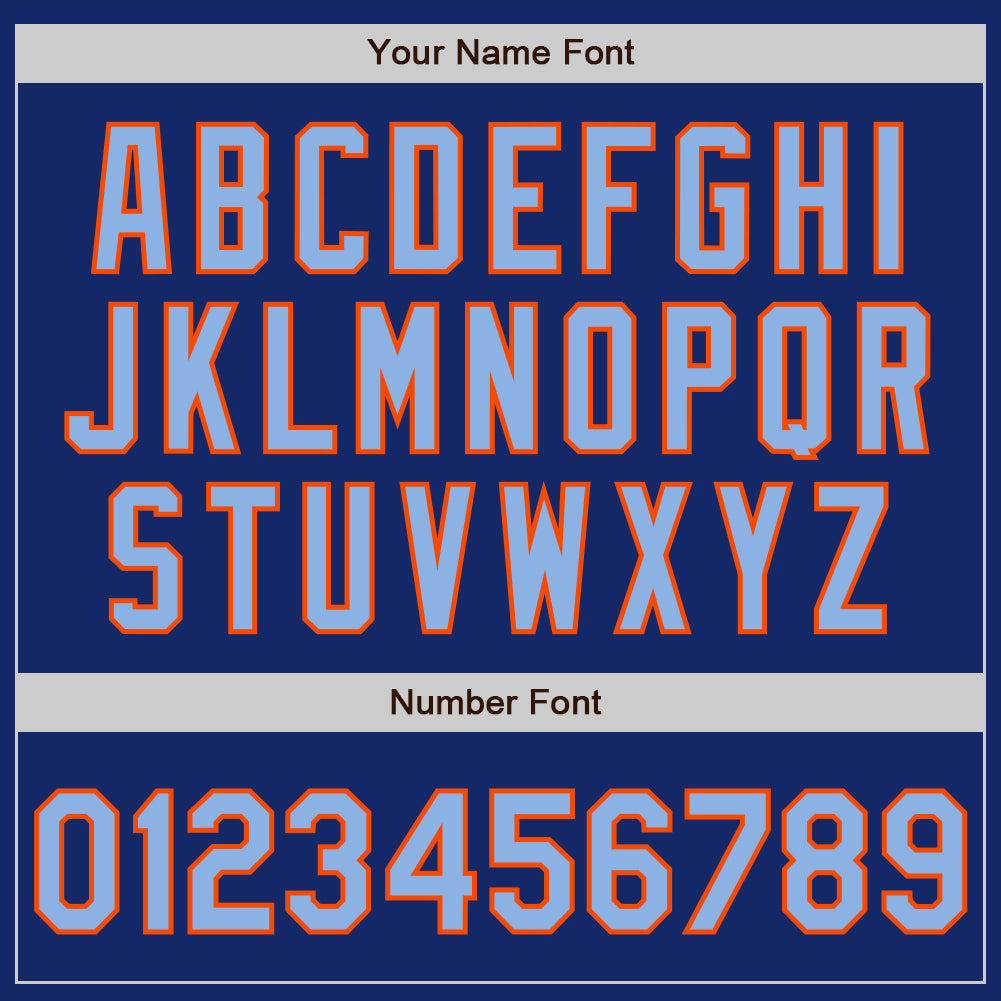 Custom Royal Light Blue-Orange 3 Colors Arm Shapes Authentic Baseball Jersey view 6