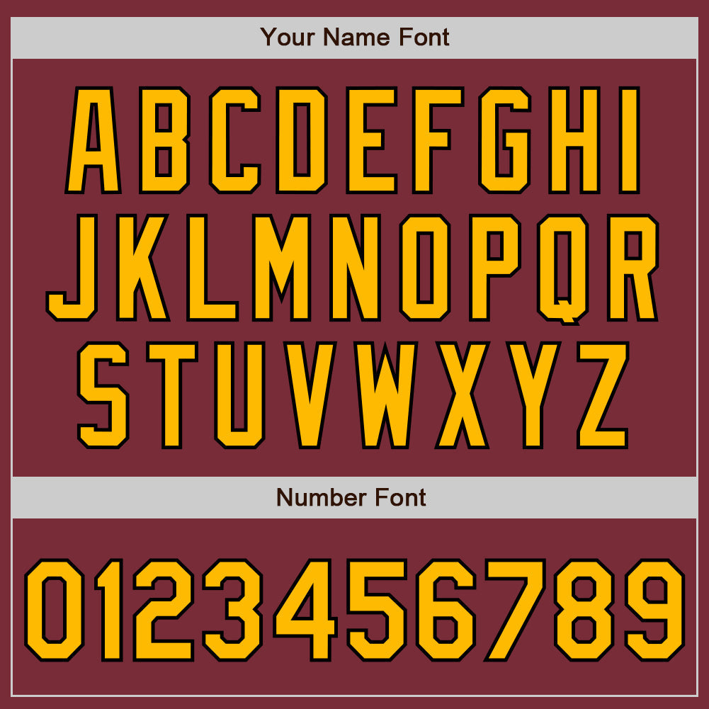 Custom Burgundy Gold-Black 3 Colors Arm Shapes Authentic Baseball Jersey view 6