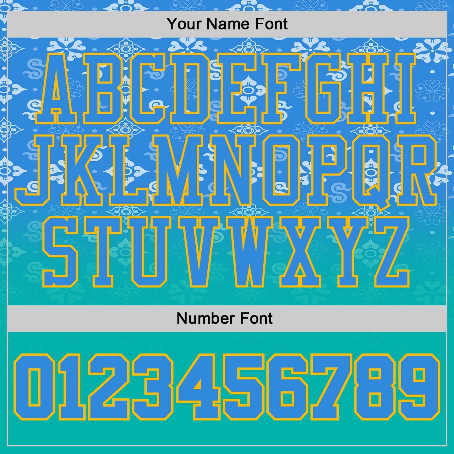 Custom Powder Blue Aqua-Gold Floral Texture Gradient Round Neck Sublimation Basketball Uniform Jersey view 4