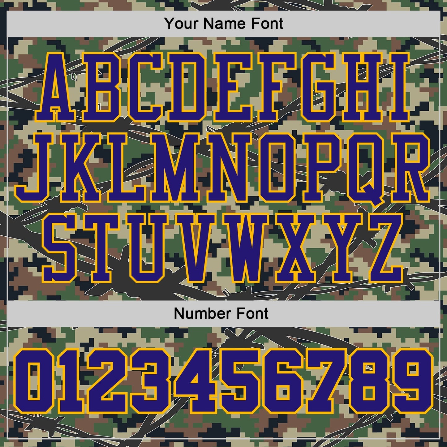 Custom Camo Dark Purple-Gold Woodland Camouflage Barbed Wire Round Neck Sublimation Salute To Service Basketball Uniform Jersey view 4