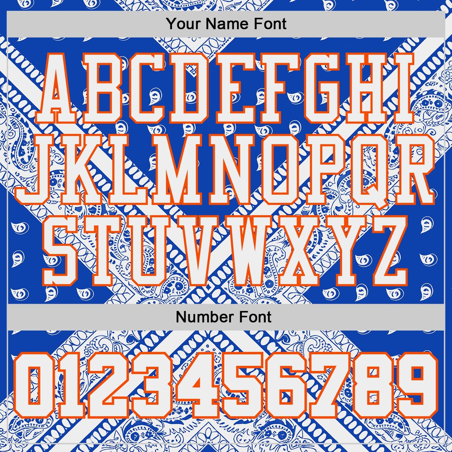 Custom Blue White Orange Black-Yellow Paisley Bandana Patchwork Round Neck Sublimation Basketball Uniform Jersey view 4