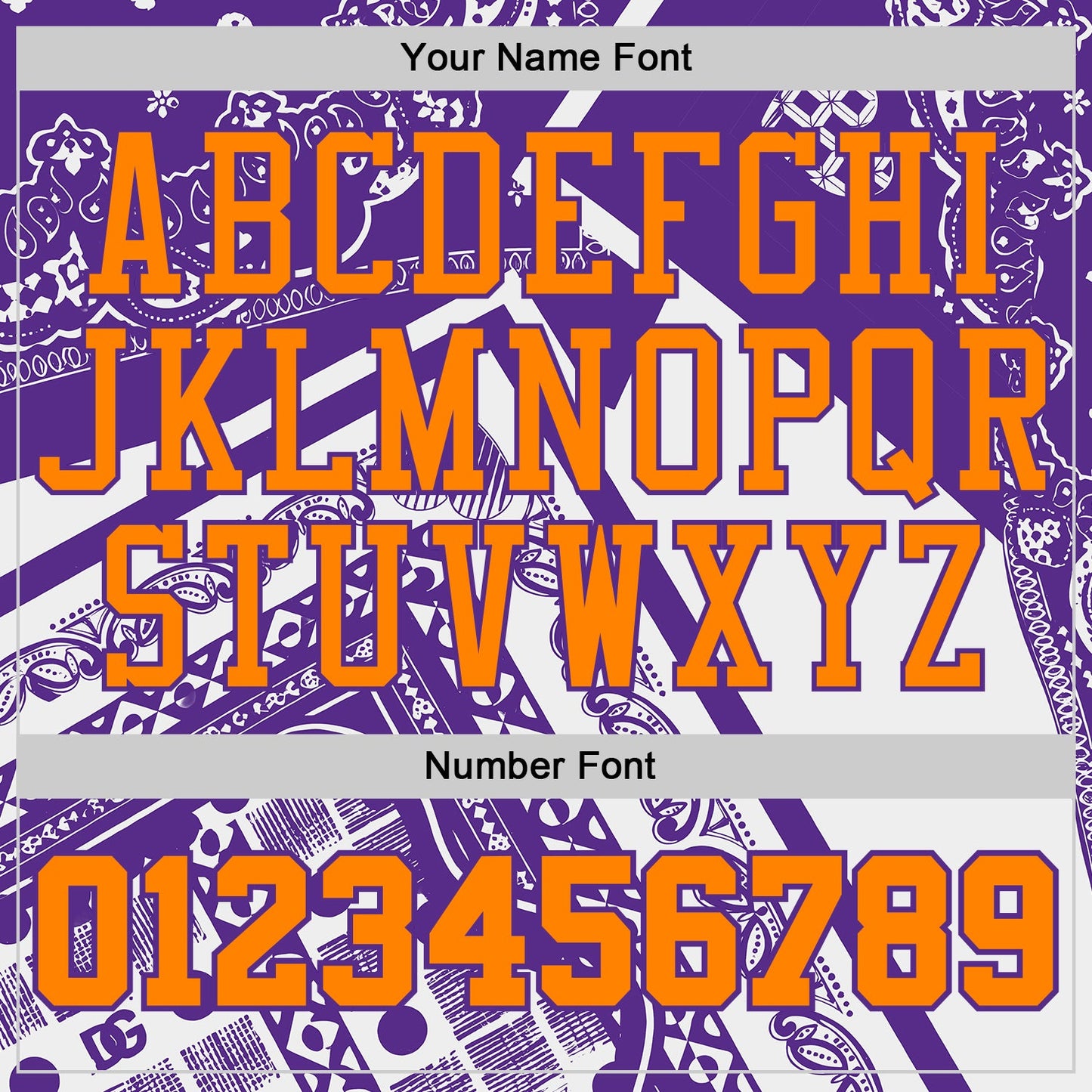 Custom Purple-Bay Orange Paisley Bandana Patchwork Round Neck Sublimation Basketball Uniform Jersey view 4