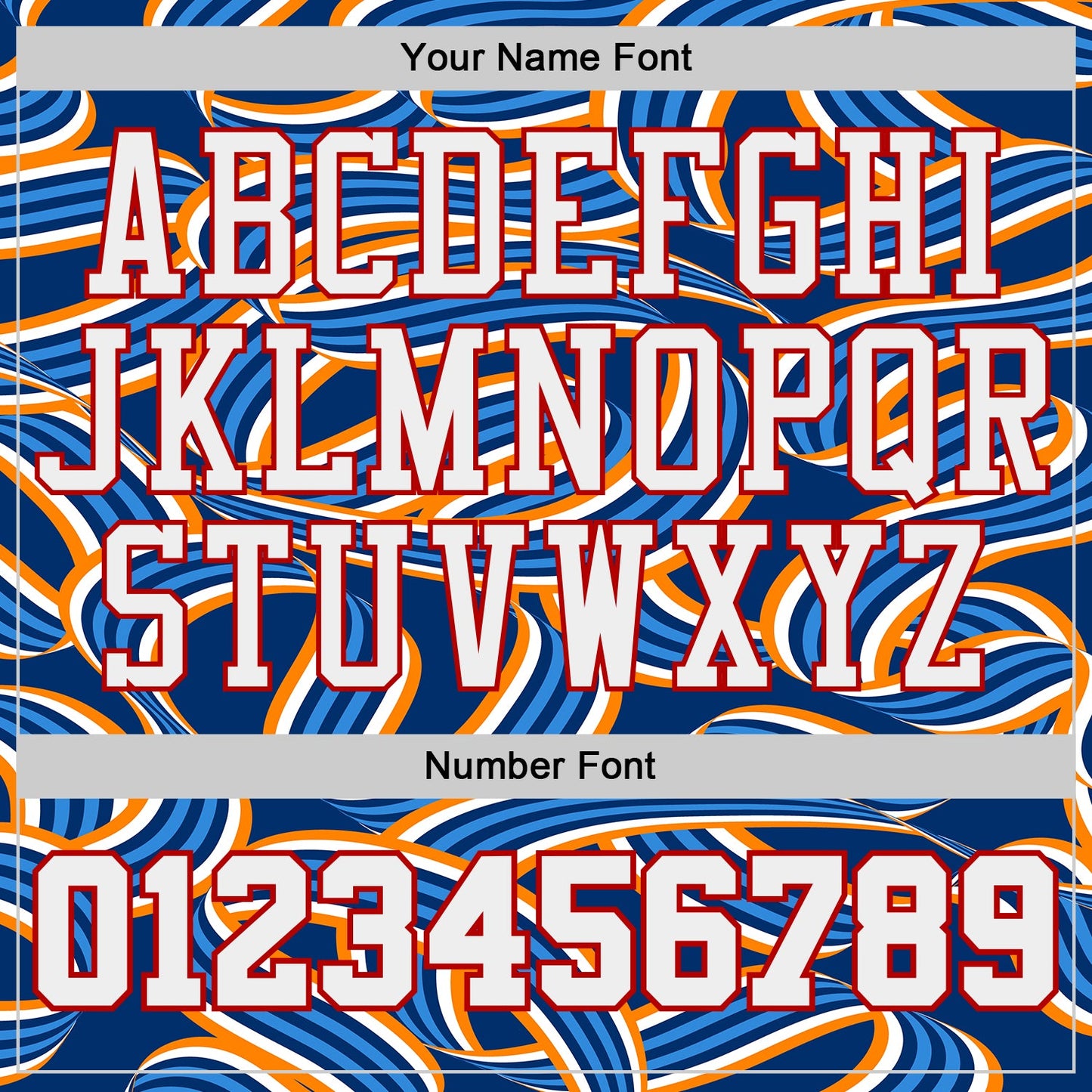 Custom Blue White Orange-Red Abstract Swirl Lines Round Neck Sublimation Basketball Uniform Jersey view 4