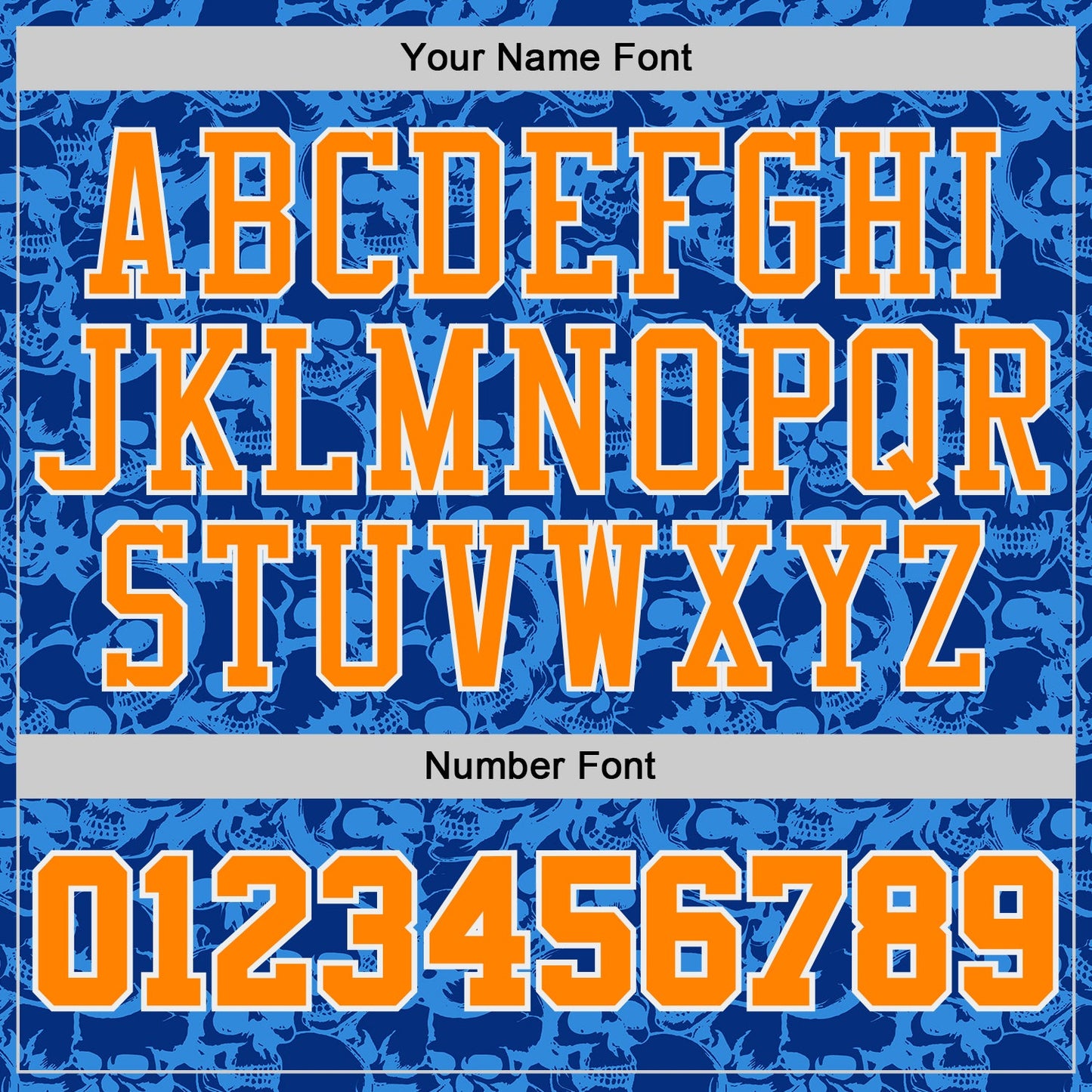 Custom Royal Bay Orange-White Gothic Skulls Round Neck Sublimation Basketball Uniform Jersey view 4