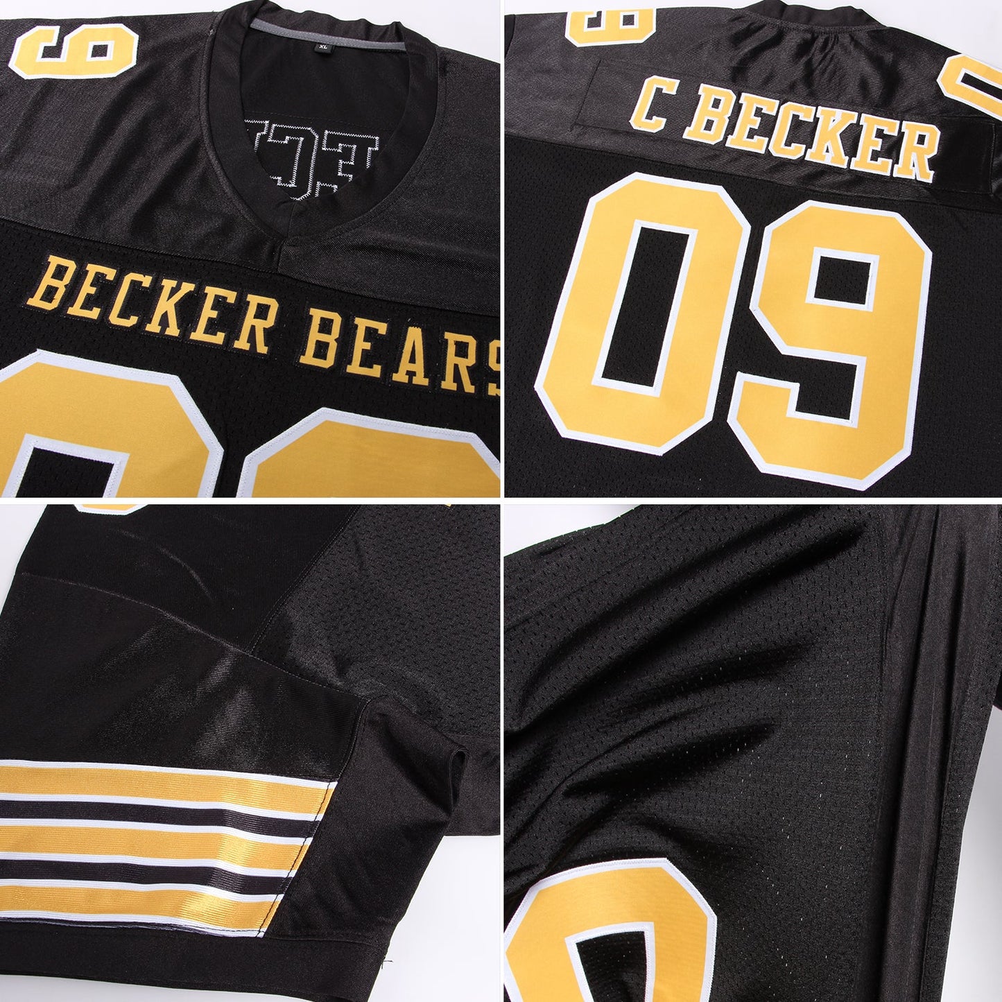 Custom Black Gold-White Mesh Authentic Football Jersey view 6