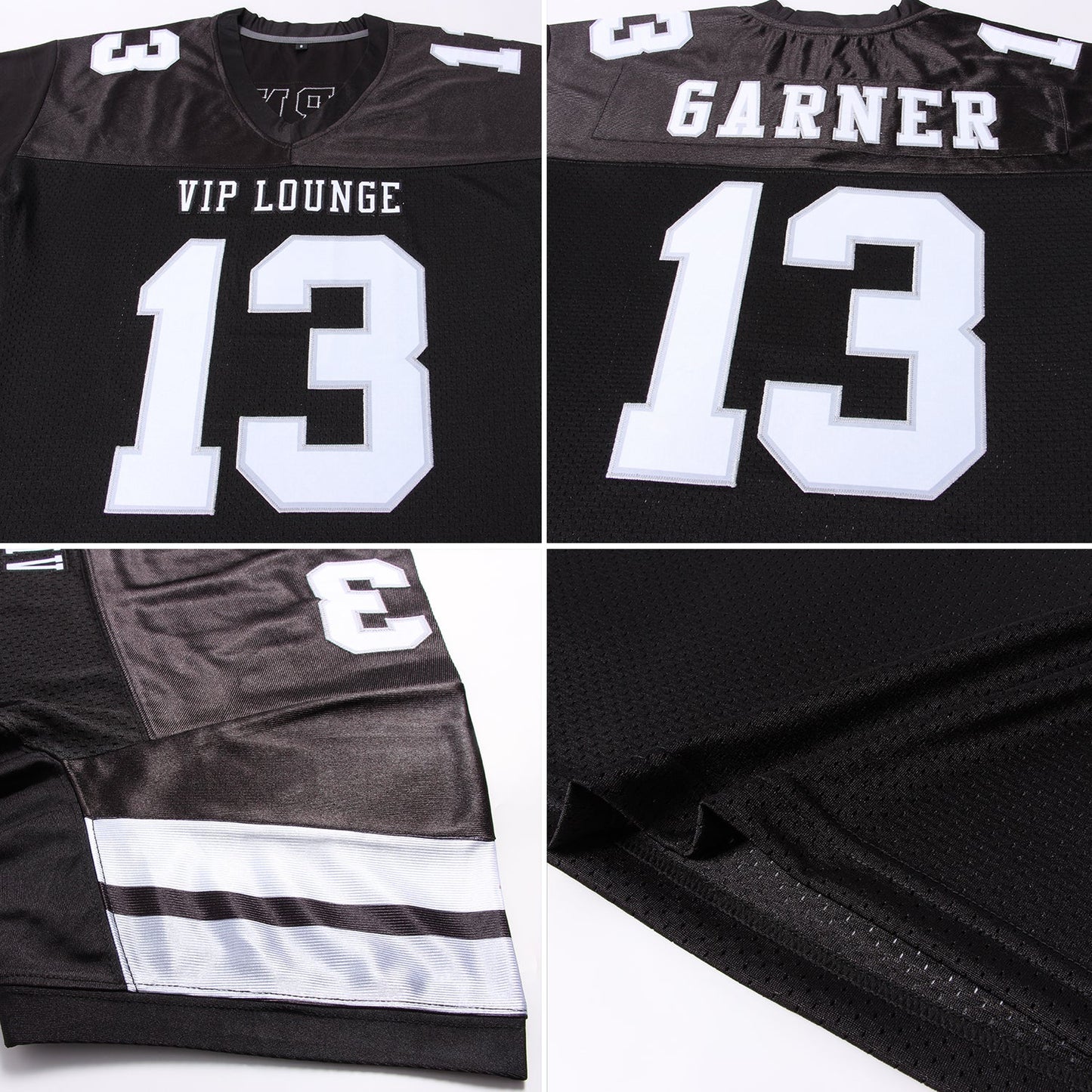 Custom Black White-Silver Mesh Authentic Football Jersey view 6