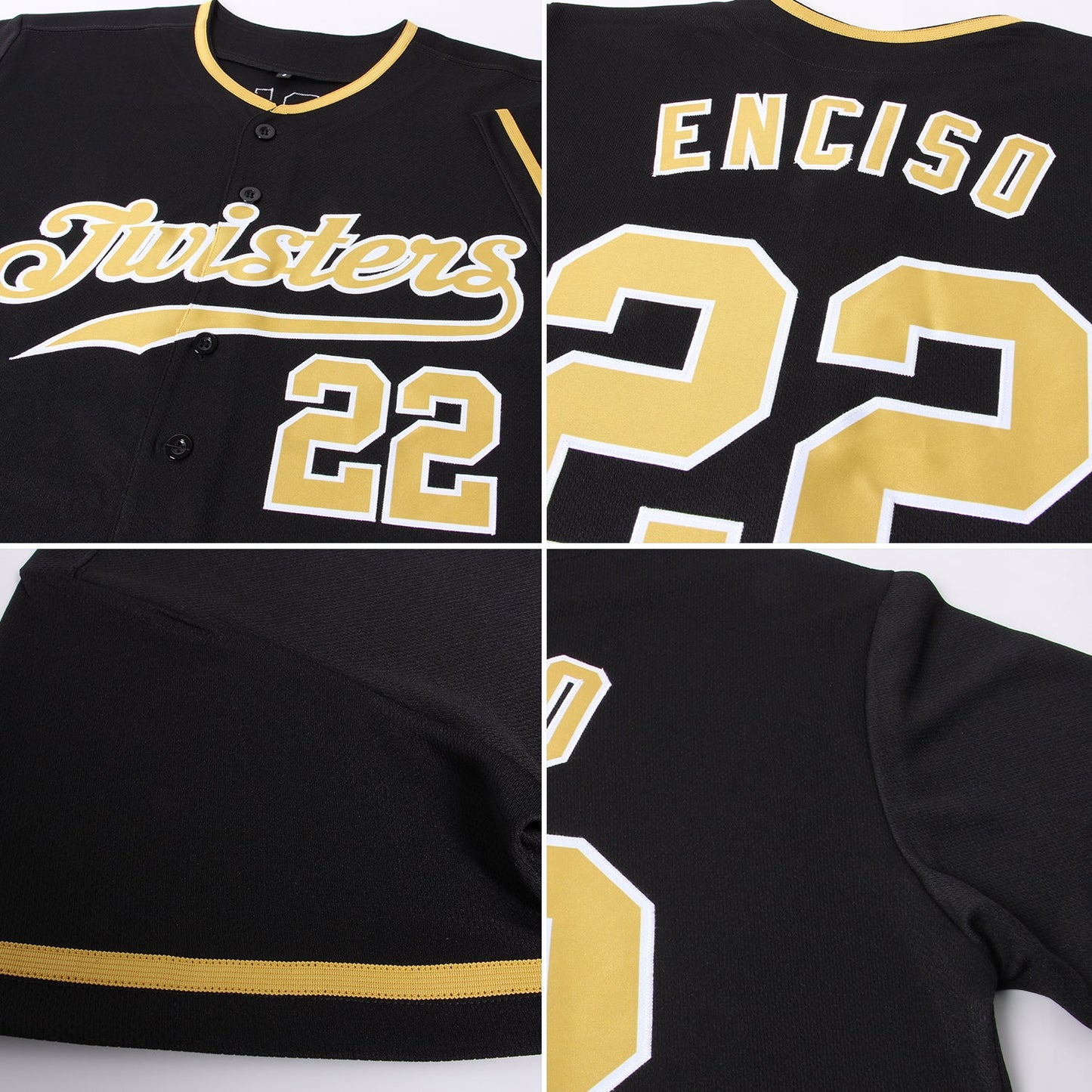 Custom Black Old Gold-White Authentic Baseball Jersey view 6