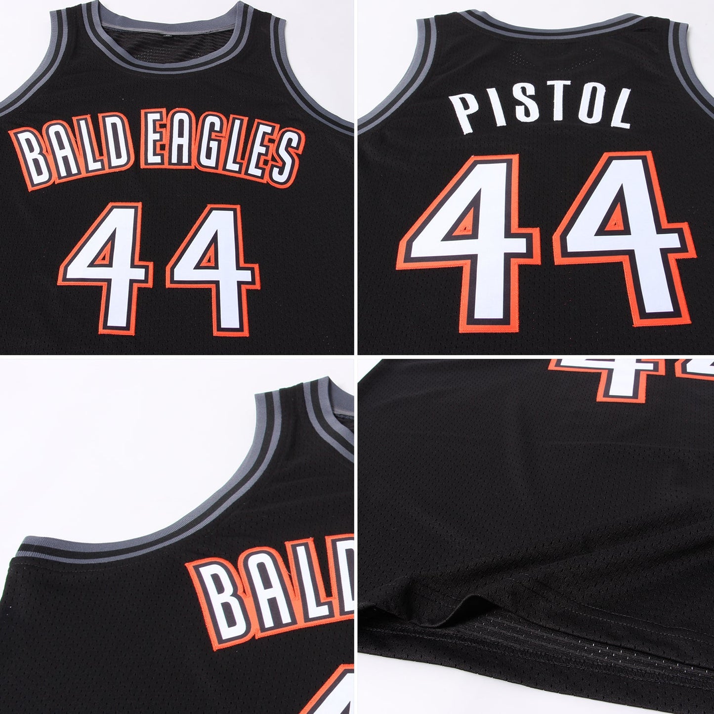 Custom Black White-Orange Authentic Throwback Basketball Jersey view 5
