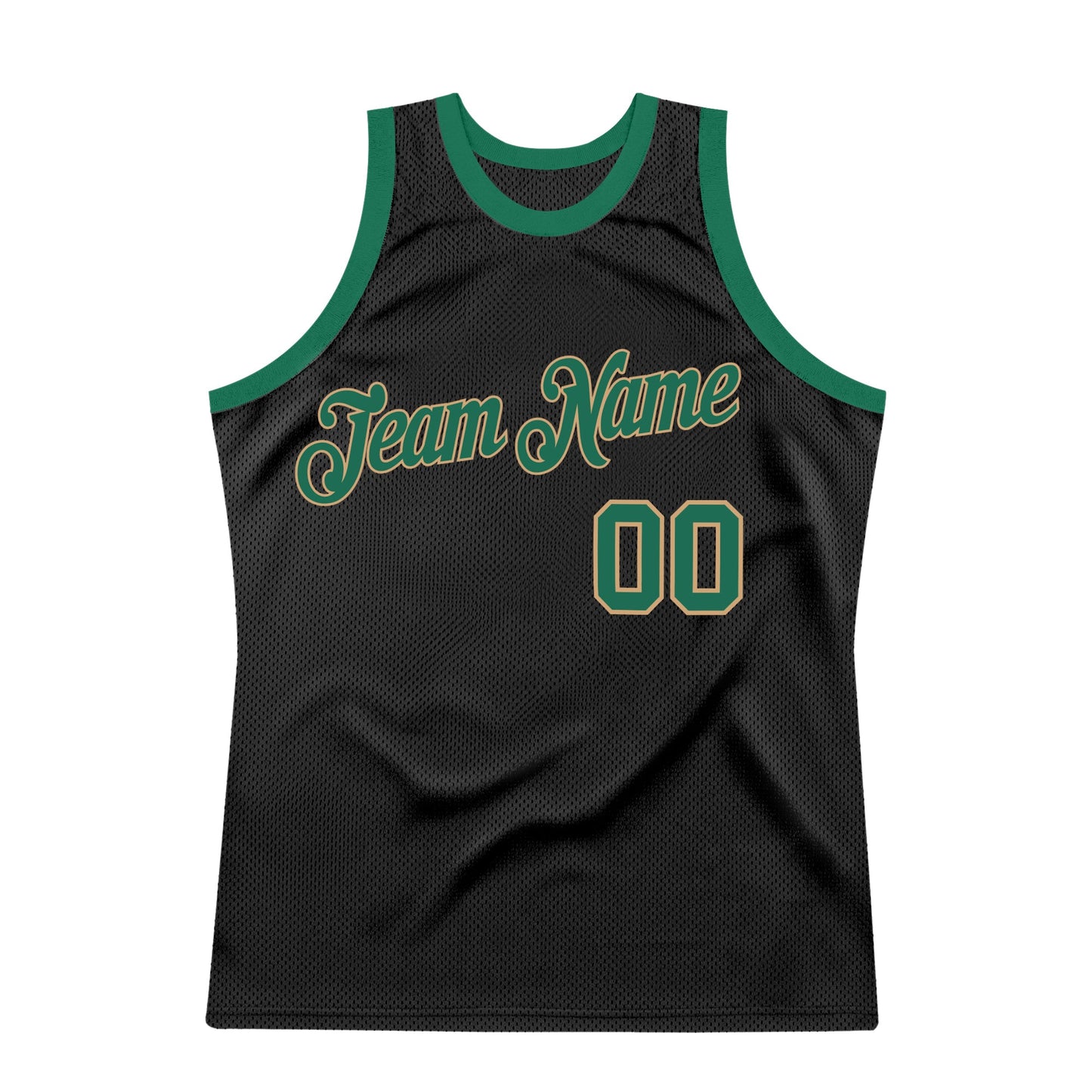 Custom Black Kelly Green-Old Gold Authentic Throwback Basketball Jersey view 7