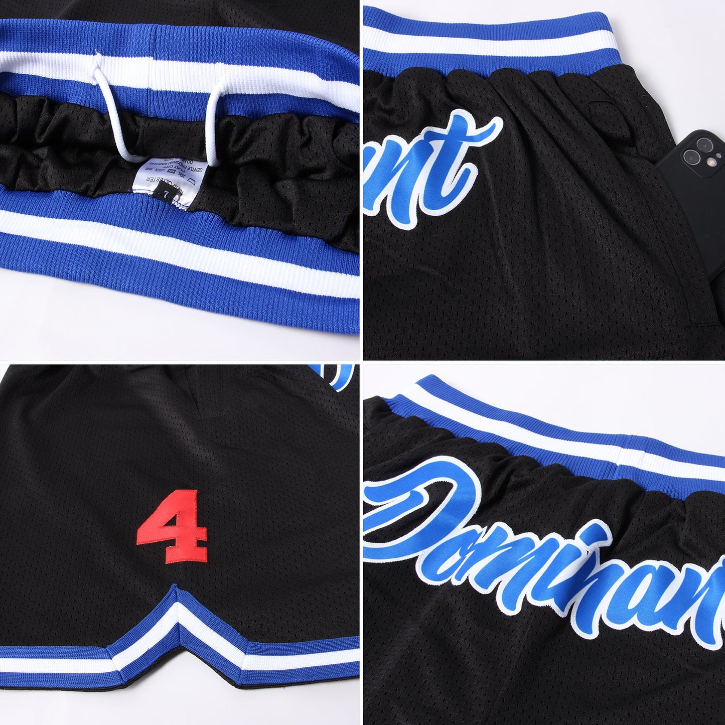 Custom Black Royal-Red Authentic Throwback Basketball Shorts view 4