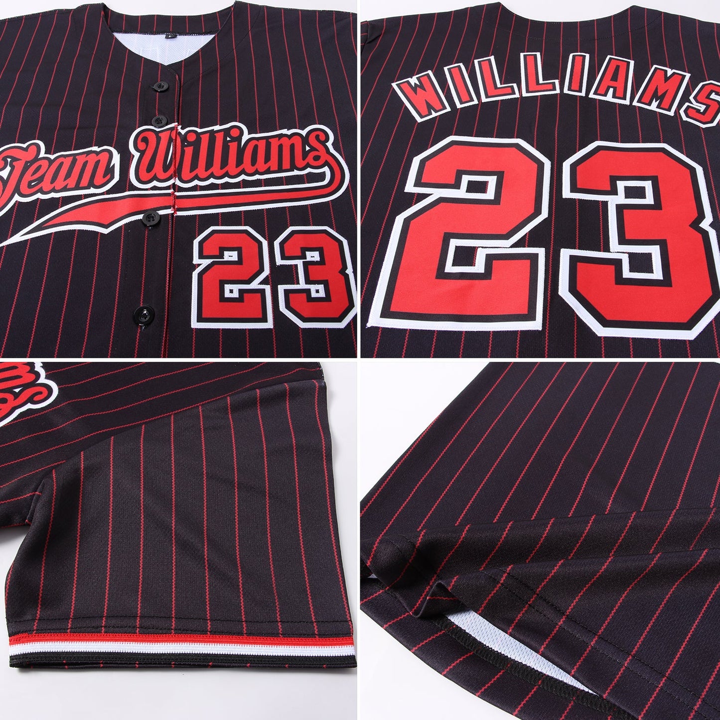Custom Black Red Pinstripe Red-White Authentic Baseball Jersey view 6