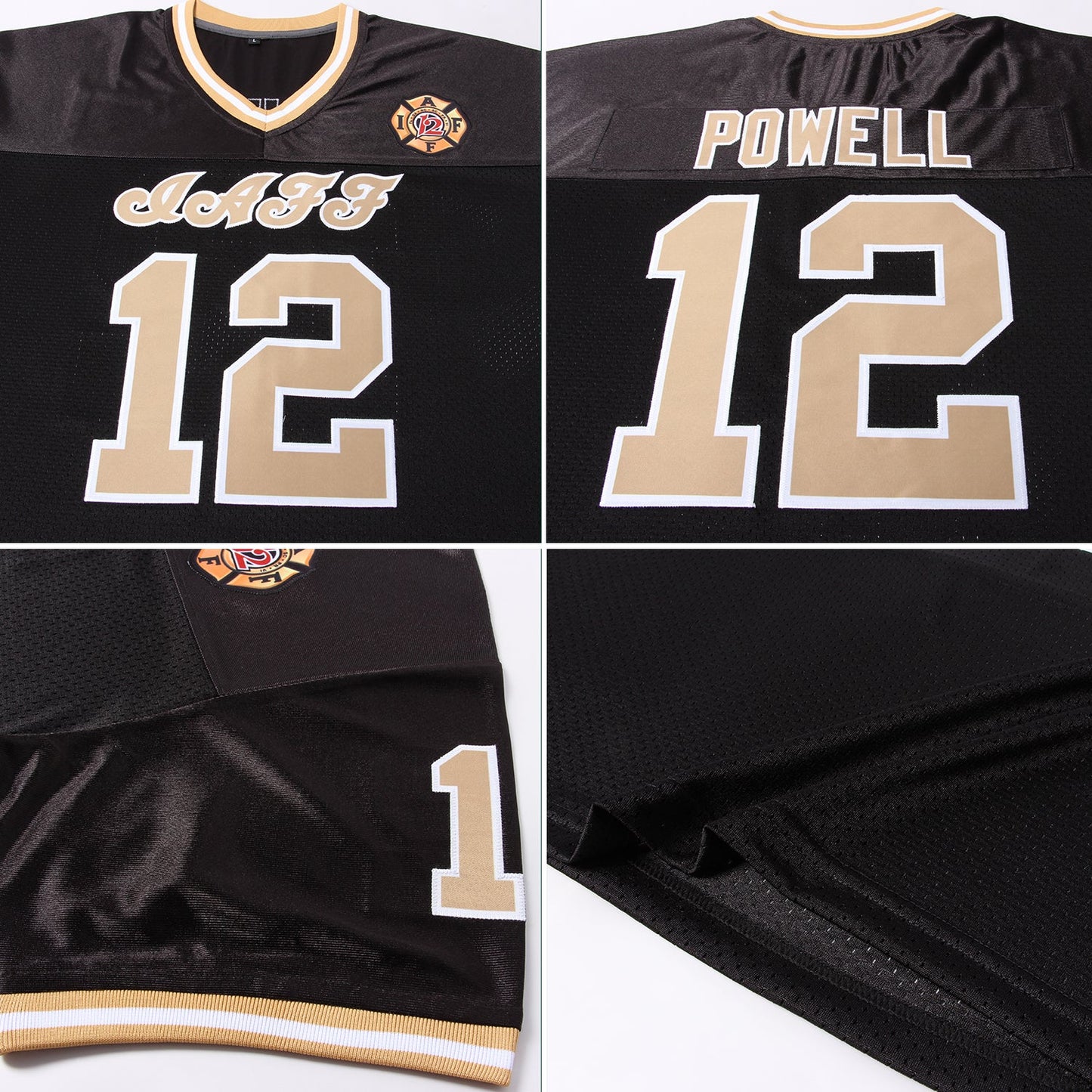Custom Black Old Gold-White Mesh Authentic Throwback Football Jersey view 7