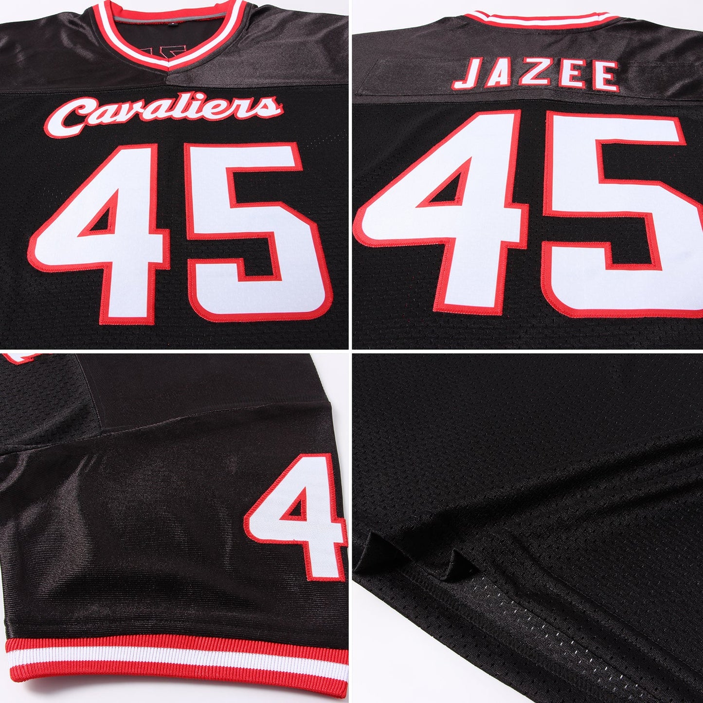 Custom Black White-Red Mesh Authentic Throwback Football Jersey view 7
