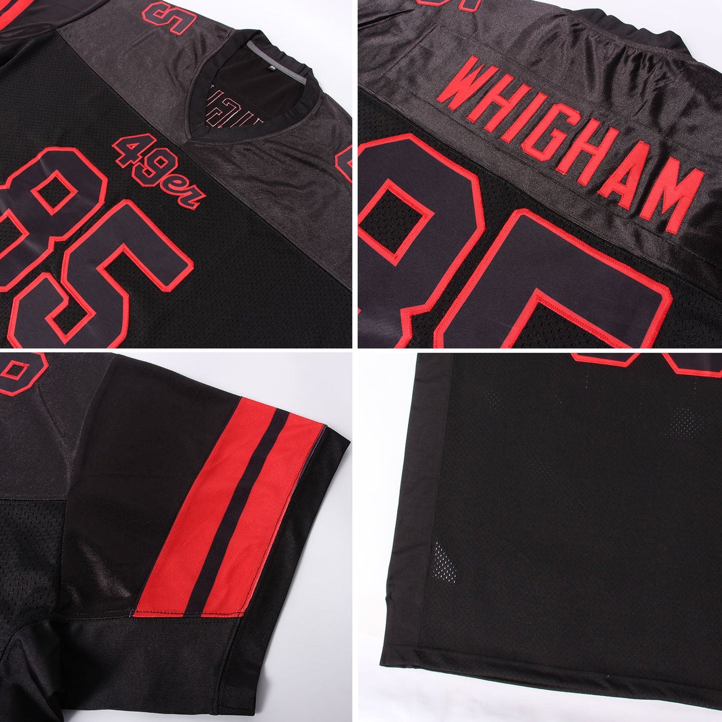 Custom Black Black-Red Mesh Authentic Football Jersey view 5