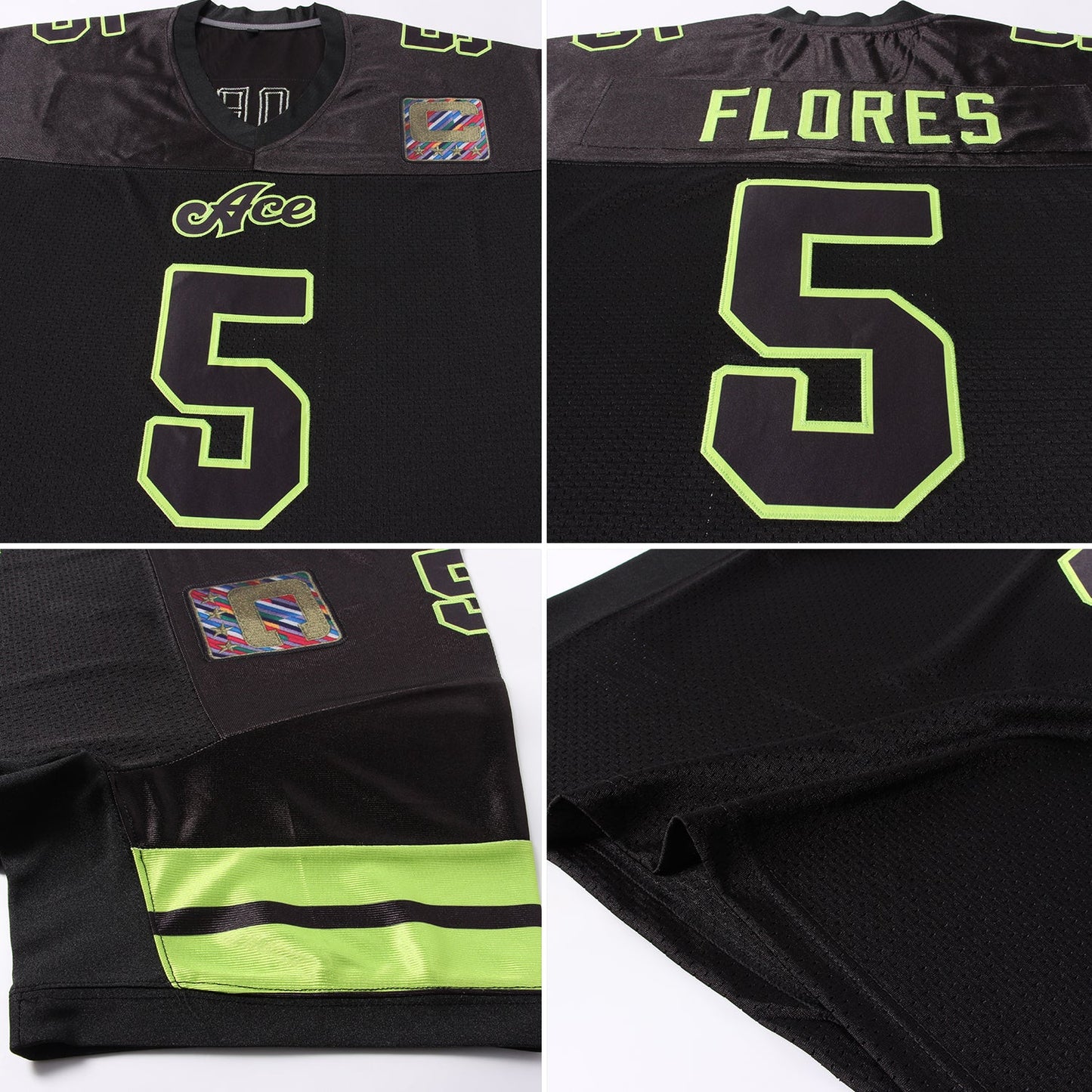 Custom Black Black-Neon Green Mesh Authentic Football Jersey view 5