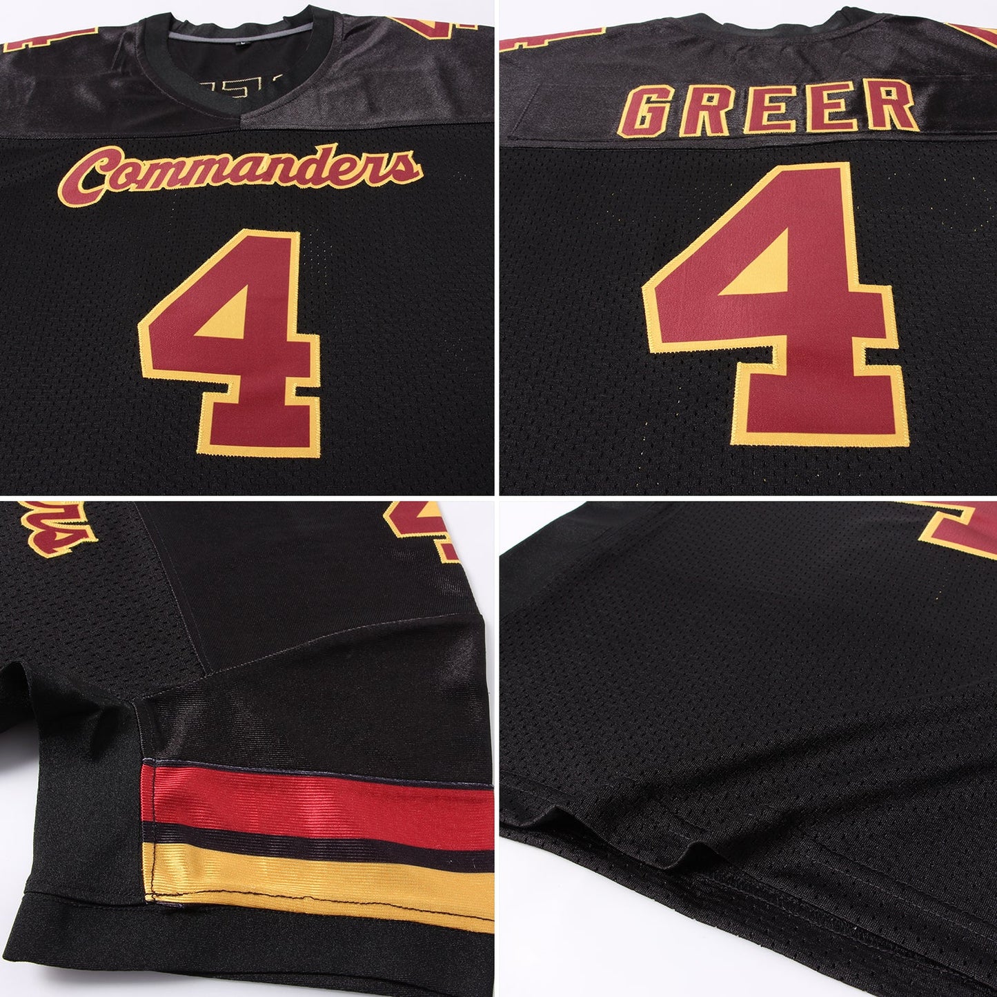Custom Black Burgundy-Gold Mesh Authentic Football Jersey view 5